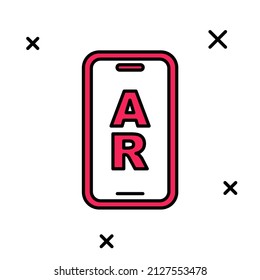 Esquema relleno Icono AR de realidad aumentada aislado en fondo blanco. Dispositivos virtuales futuristas.  Vector