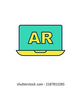 Filled outline Augmented reality AR icon isolated on white background. Virtual futuristic wearable devices.  Vector
