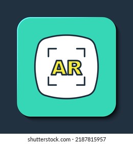 Filled outline Augmented reality AR icon isolated on blue background. Virtual futuristic wearable devices. Turquoise square button. Vector
