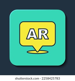 Filled outline Augmented reality AR icon isolated on blue background. Virtual futuristic wearable devices. Turquoise square button. Vector