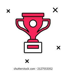 Filled outline Award cup icon isolated on white background. Winner trophy symbol. Championship or competition trophy. Sports achievement sign.  Vector