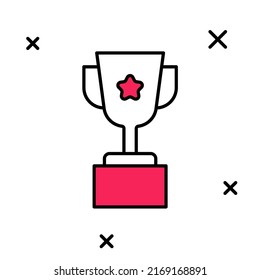 Filled outline Award cup icon isolated on white background. Winner trophy symbol. Championship or competition trophy. Sports achievement sign.  Vector