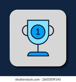 Filled outline Award cup icon isolated on blue background. Winner trophy symbol. Championship or competition trophy. Sports achievement sign.  Vector