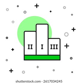 Filled outline Award over sports winner podium icon isolated on white background.  Vector