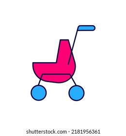 Filled Outline Baby Stroller Icon Isolated On White Background. Baby Carriage, Buggy, Pram, Stroller, Wheel.  Vector