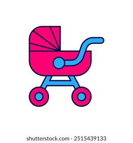 Filled outline Baby stroller icon isolated on white background. Baby carriage, buggy, pram, stroller, wheel.  Vector