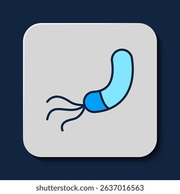 Filled outline Bacteria icon isolated on blue background. Bacteria and germs, microorganism disease causing, cell cancer, microbe, virus, fungi.  Vector