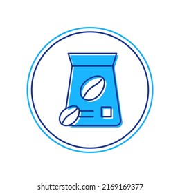 Borde relleno Icono de bolsa de café con frijol aislado en fondo blanco.  Vector