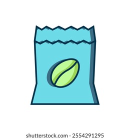 Filled outline Bag of coffee beans icon isolated on white background. Flat filled outline style with shadow. Vector