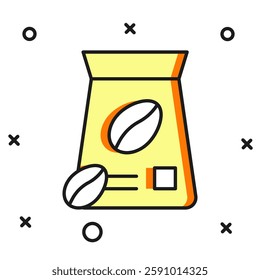 Filled outline Bag of coffee beans icon isolated on white background. Flat filled outline style with shadow. Vector