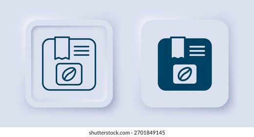 Filled and outline Bag of coffee beans icon isolated on grey background. Square button. Vector
