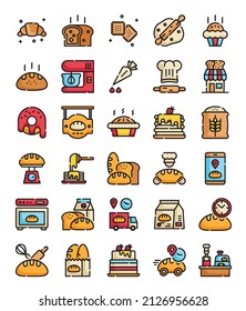 filled outline bakery icons set vector illustration