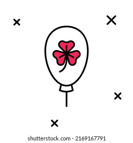 Filled outline Balloon with clover trefoil leaf icon isolated on white background. Happy Saint Patricks day. National Irish holiday.  Vector