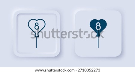Filled and outline Balloons with 8 March icon isolated on grey background. Square button. Vector