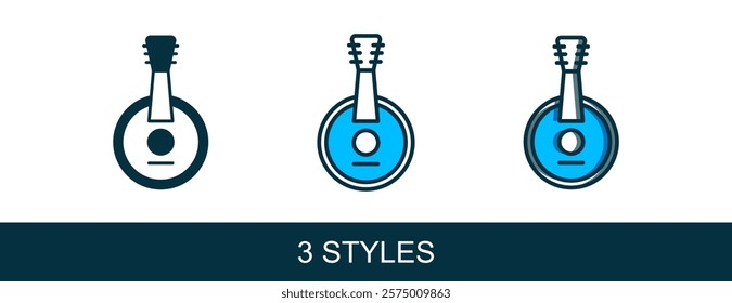 Filled outline Banjo icon isolated on white background. Musical instrument.  Vector