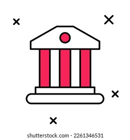 Filled outline Bank building icon isolated on white background.  Vector