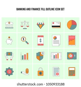 Filled Outline Banking And Finance Icons Set