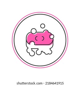 Filled outline Bar of soap with foam icon isolated on white background. Soap bar with bubbles.  Vector