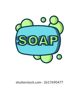 Filled outline Bar of soap icon isolated on white background. Soap bar with bubbles. Flat filled outline style with shadow. Vector