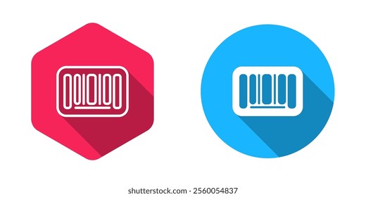 Filled and outline Barcode icon isolated with long shadow background.  Vector