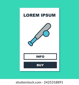 Filled outline Baseball bat with ball icon isolated on turquoise background.  Vector