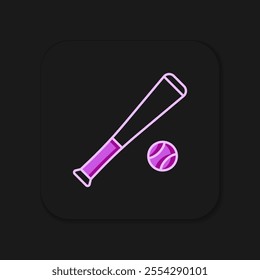 Filled outline Baseball bat with ball icon isolated on black background. Flat filled outline style with shadow. Vector