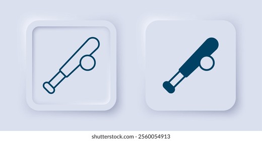 Filled and outline Baseball bat with ball icon isolated on grey background. Square button. Vector