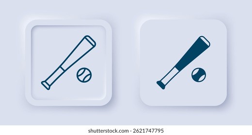Filled and outline Baseball bat with ball icon isolated on grey background. Square button. Vector