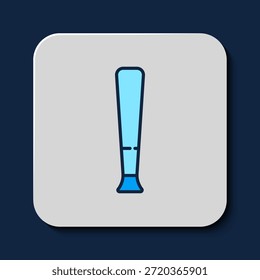 Icono de bate de béisbol de contorno lleno aislado sobre fondo azul. Equipamiento deportivo.  Vector