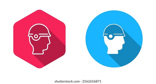 Filled and outline Baseball helmet icon isolated with long shadow background.  Vector