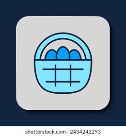 Filled outline Basket with easter eggs icon isolated on blue background. Happy Easter.  Vector