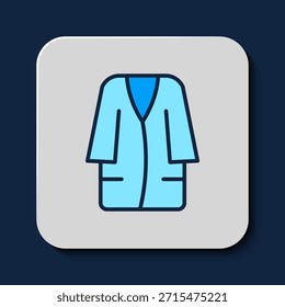 Icono de albornoz de contorno lleno aislado sobre fondo azul.  Vector