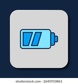Batería de contorno lleno para el icono de la cámara aislado en fondo azul. Símbolo del rayo.  Vector