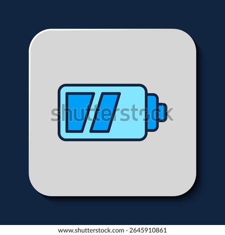 Filled outline Battery for camera icon isolated on blue background. Lightning bolt symbol.  Vector