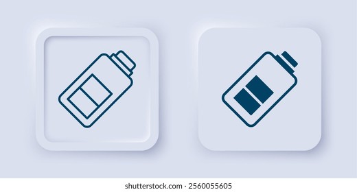 Filled and outline Battery charge level indicator icon isolated on grey background. Square button. Vector