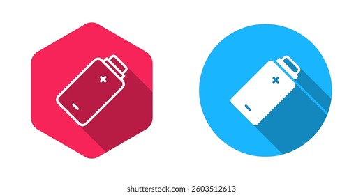 Filled and outline Battery charge level indicator icon isolated with long shadow background.  Vector