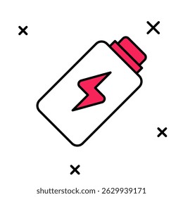 Gefüllte Umrisslinie Symbol für Akkuladestand einzeln auf weißem Hintergrund.  Vektorgrafik