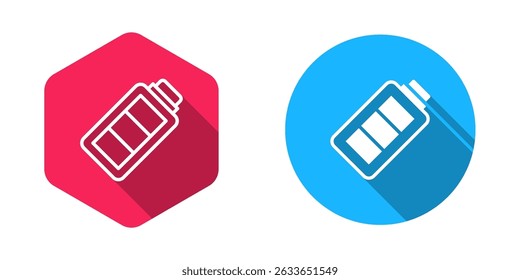 Filled and outline Battery charge level indicator icon isolated with long shadow background.  Vector