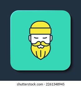 Filled outline Bearded lumberjack man icon isolated on blue background. Turquoise square button. Vector