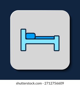 Icono de cama de contorno lleno aislado sobre fondo azul.  Vector