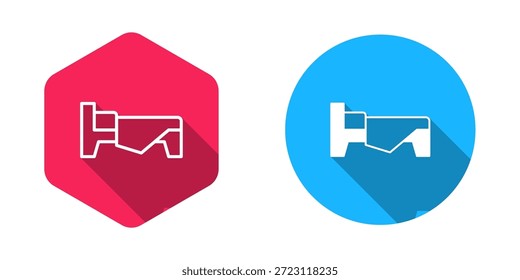 Lleno y contorno Icono de cama aislado con fondo de sombra larga.  Vector