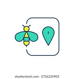 Contorno preenchido Bee ícone do ponteiro do pino do mapa de localização isolado no fundo branco. Ponteiro do mapa do animal da fazenda.  Vetor