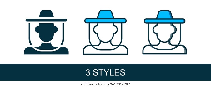 Filled outline Beekeeper with protect hat icon isolated on white background. Special protective uniform.  Vector