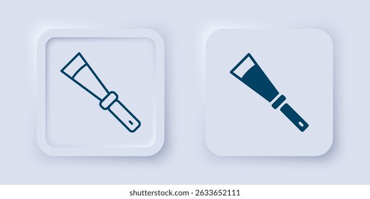 Gefüllt und umreißen Imkerei ausstechendes Messersymbol einzeln auf grauem Hintergrund. Werkzeug des Imkers. Quadratischer Knopf. Vektorgrafik
