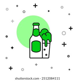 Filled outline Beer bottle and glass icon isolated on white background. Alcohol Drink symbol.  Vector