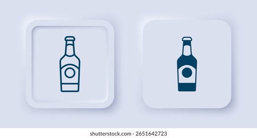 Filled and outline Beer bottle icon isolated on grey background. Square button. Vector