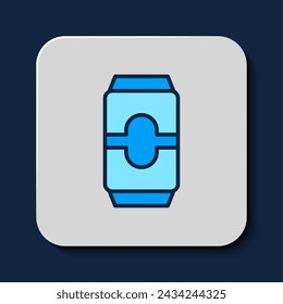 Filled outline Beer can icon isolated on blue background.  Vector
