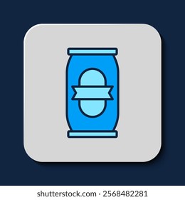 Filled outline Beer can icon isolated on blue background.  Vector