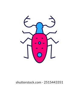 Filled outline Beetle deer icon isolated on white background. Horned beetle. Big insect.  Vector