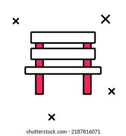 Gefüllte Kontur-Bench-Symbol einzeln auf weißem Hintergrund.  Vektorgrafik